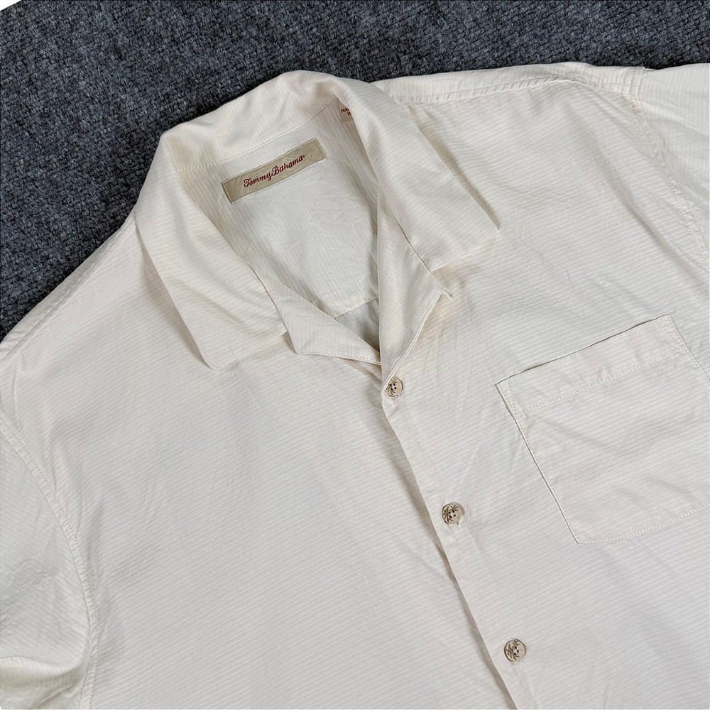 Tommy Bahama 100% Silk Camp Shirt Men's Large Ivory Short Sleeve Button Up - Picture 2 of 7